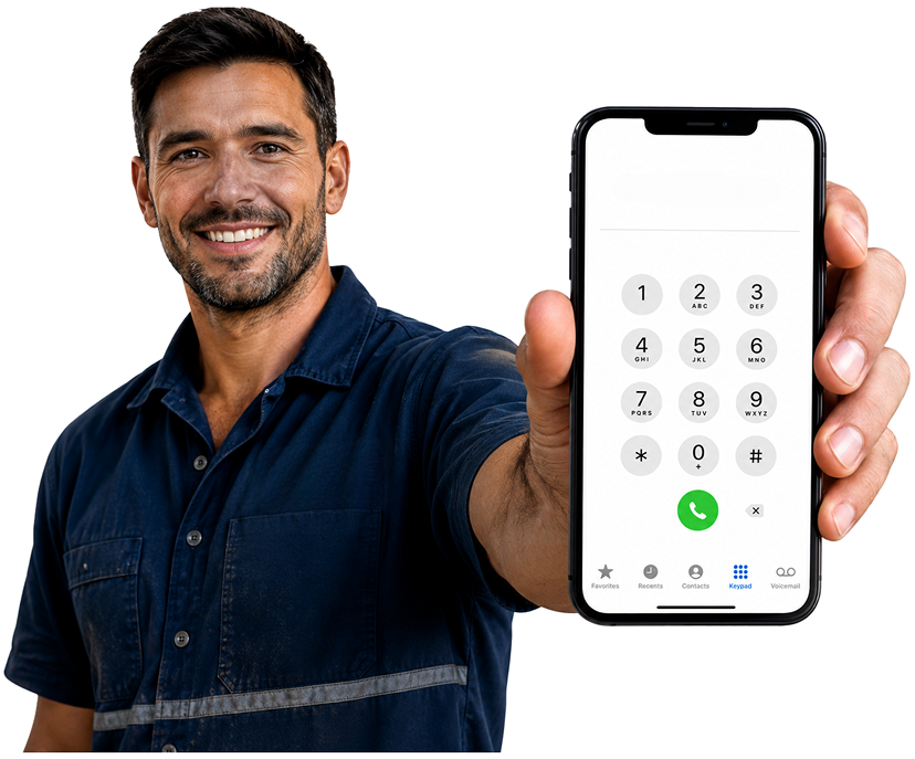 Kentlyn Blocked Drains plumber holding a phone — call 1300 261 965