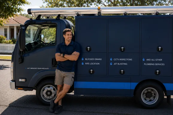 Service van and plumber at a Kentlyn callout