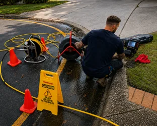 Plumber checking a blocked drain on a Kentlyn job